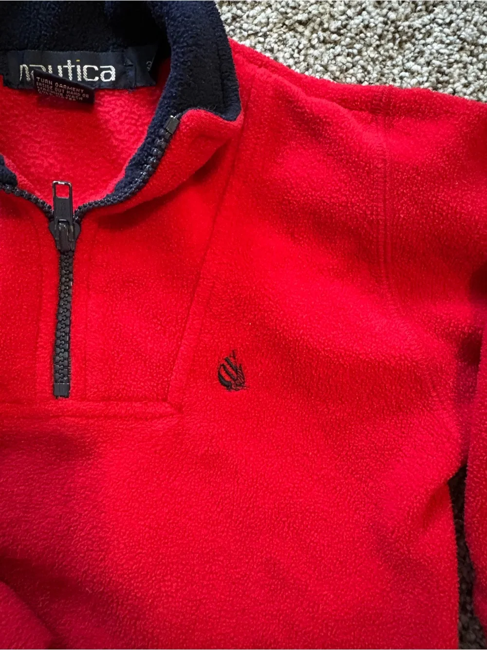 Nautica Red Fleece Half-Zip Pullover with Navy Trim